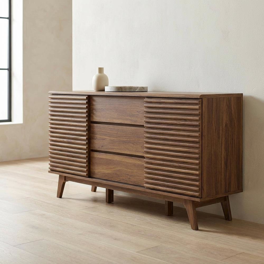 Wooden Sideboard Buffet Cabinet with Storage for Dining Room, Walnut