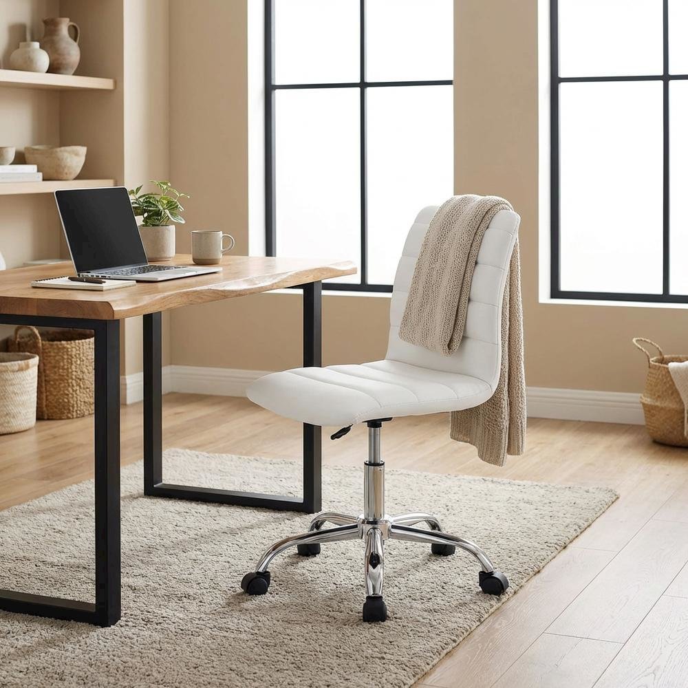 Vinyl Mid Back Office Chair with Armless Design and Comfortable Cushioned Seat