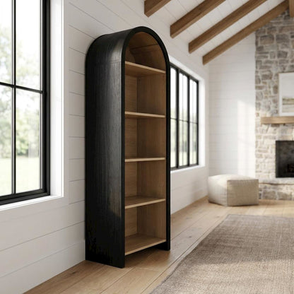 Arched Narrow Bookcase,Display Cabinet with Open Shelves Storage Cabinet, Black