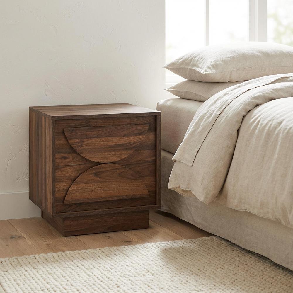 Brown Wood Nightstand with 2 Drawers, Modern Design for Bedroom Storage