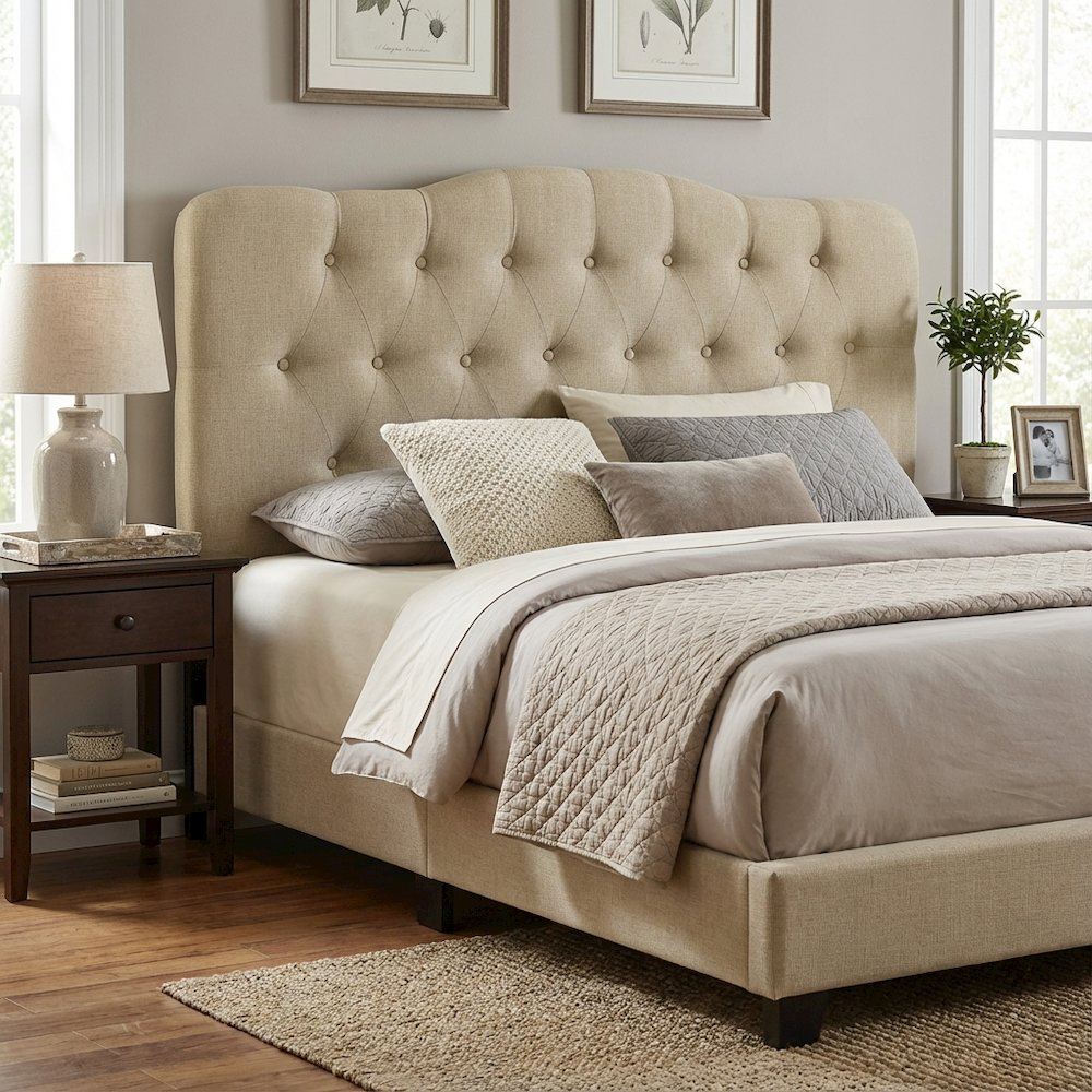 Upholstered Queen Fabric Headboard with Soft Padding and Durable Frame