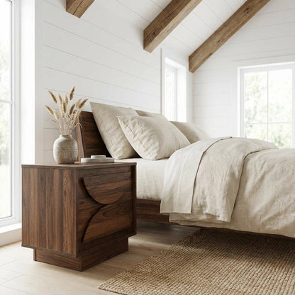 Brown Wood Nightstand with 2 Drawers, Modern Design for Bedroom Storage