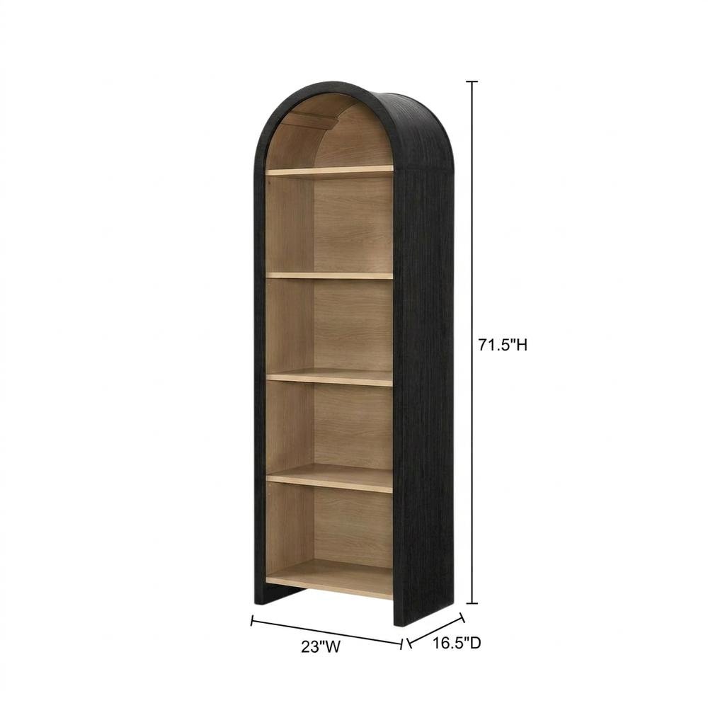 Arched Narrow Bookcase,Display Cabinet with Open Shelves Storage Cabinet, Black