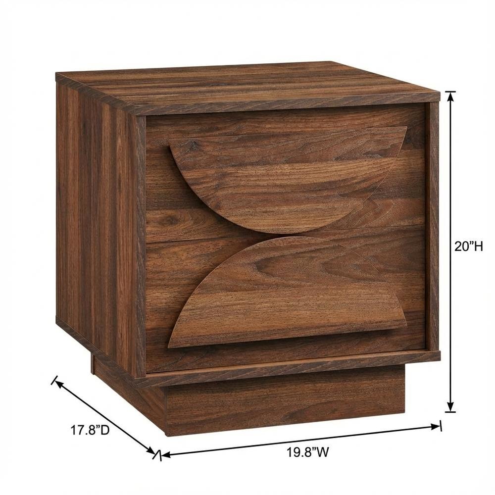 Brown Wood Nightstand with 2 Drawers, Modern Design for Bedroom Storage