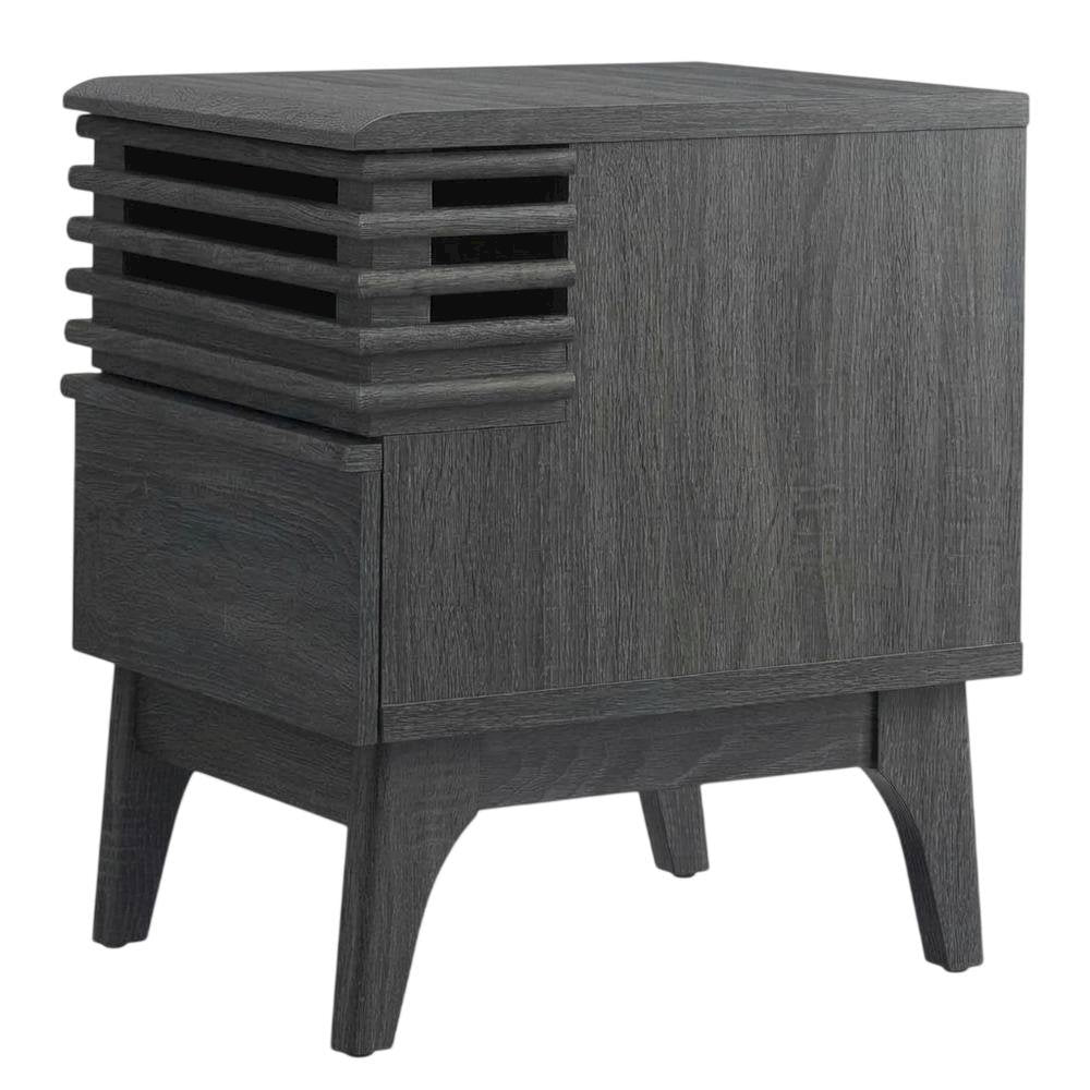 Nightstand in Gray Finish, Minimalist Design, Sturdy Base,, Versatile Storage