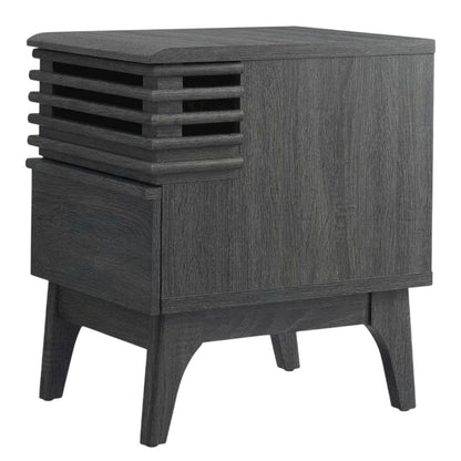 Nightstand in Gray Finish, Minimalist Design, Sturdy Base,, Versatile Storage