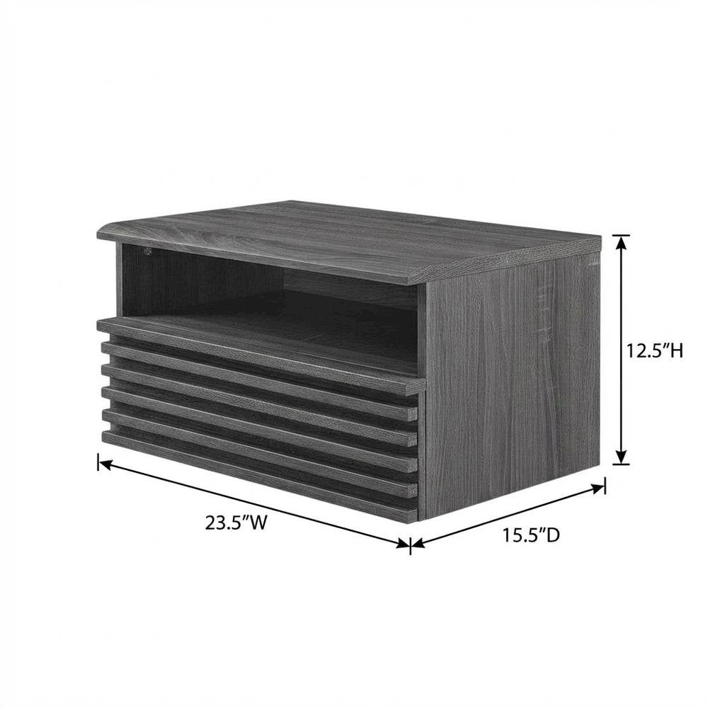 Wooden Wall-Mount Nightstand in Gray Finish with Contemporary Design