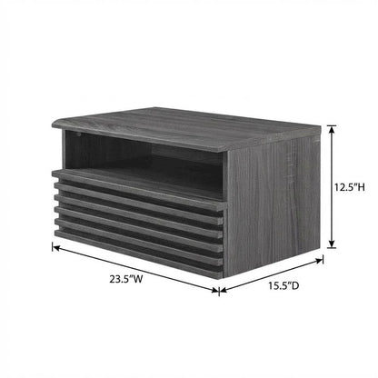 Wooden Wall-Mount Nightstand in Gray Finish with Contemporary Design