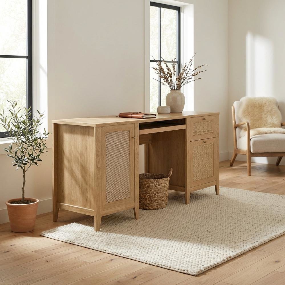 Black Office Desk with Spacious Work Surface and Modern Design