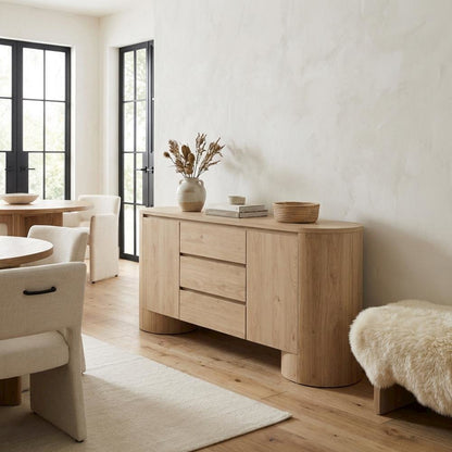 Rustic Rounded Sideboard Storage Cabinet With Spacious Interior, Durable Design