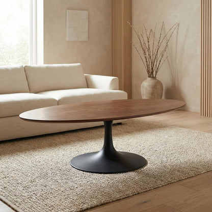 Oval wood coffee table with set of two, sleek design, modern style