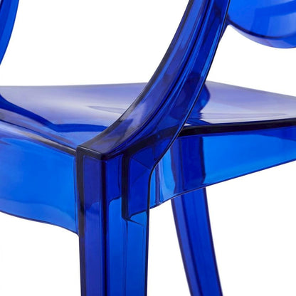 Acrylic High-Back Dining Armchairs with Arms, Blue, Set of 2