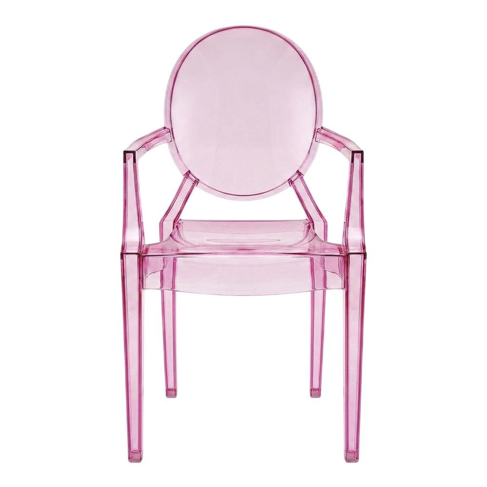 Acrylic High-Back Dining Armchairs with Arms, Pink, Set of 2