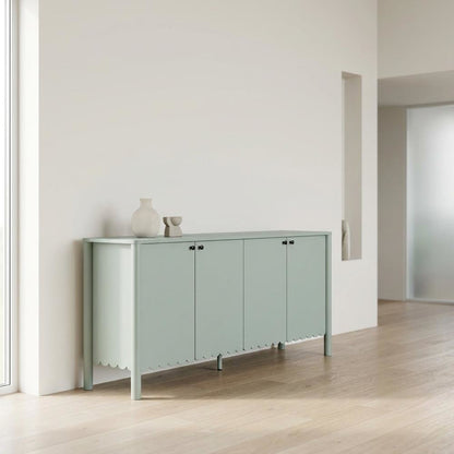 Wooden Scalloped 4-Door Sideboard Buffet Cabinet with Storage, Sage
