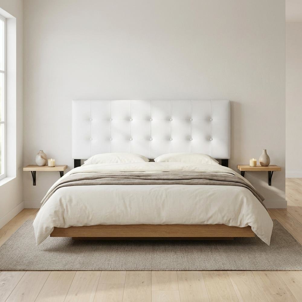 Vinyl-Upholstered King Headboard Only with Padded Panel, Stand-Alone, White