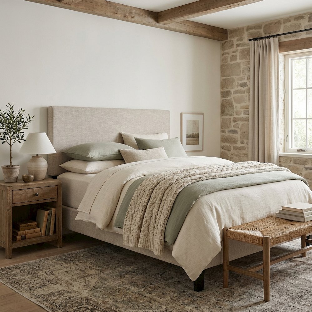 Upholstered Linen Fabric Full Queen Headboard, Padded Design, Sturdy Frame