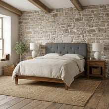 Tufted Fabric Full Headboard with Wood Frame in Neutral Finish