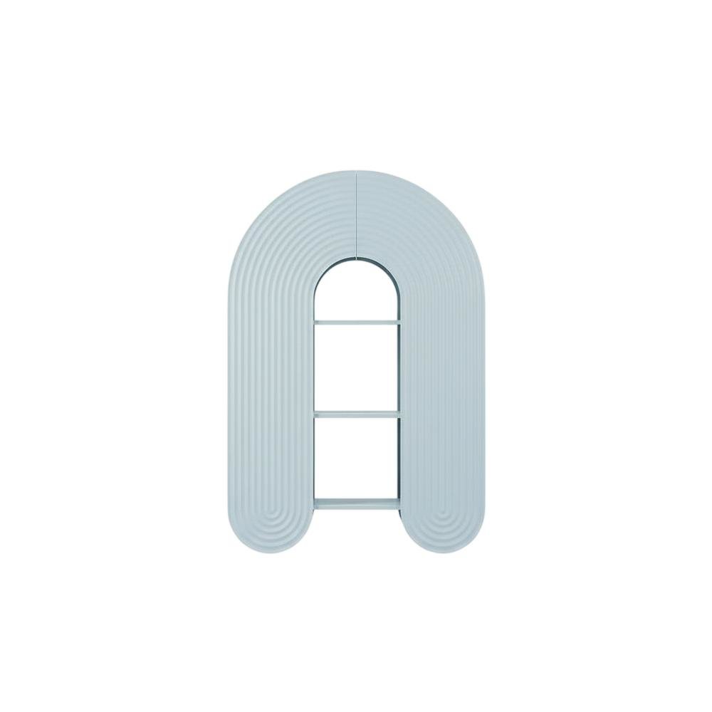 Blue arched bookshelf with spacious shelves and nylon textile finish