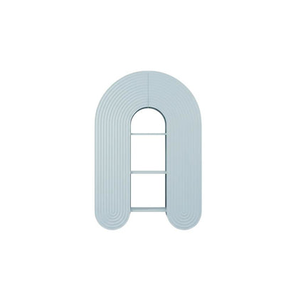 Blue arched bookshelf with spacious shelves and nylon textile finish