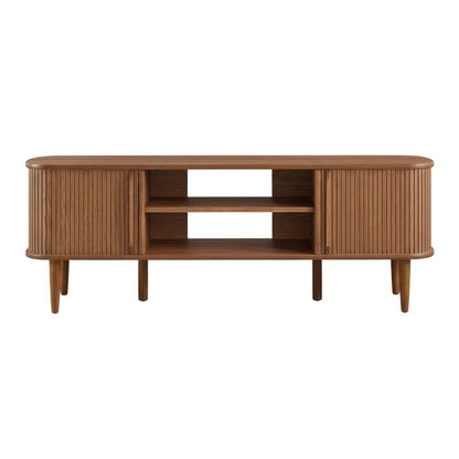 Brown wood TV stand with sleek design and sturdy construction