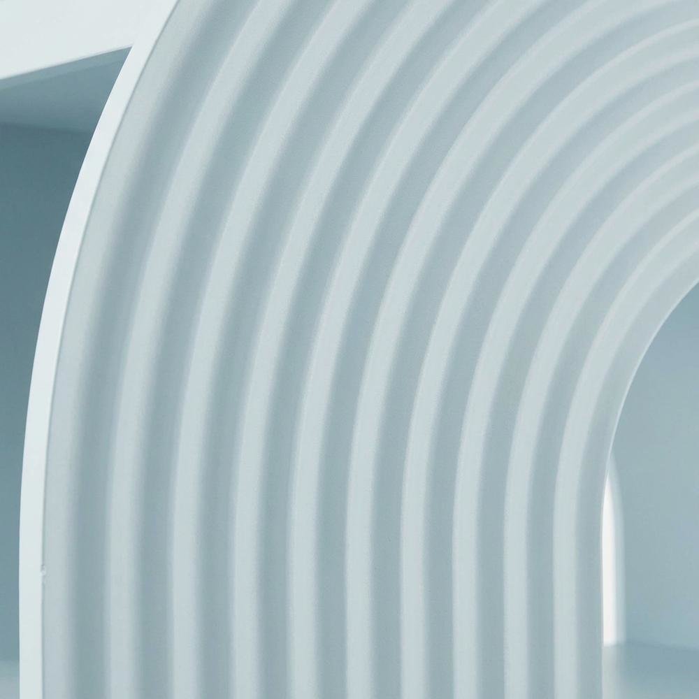 Blue arched bookshelf with spacious shelves and nylon textile finish