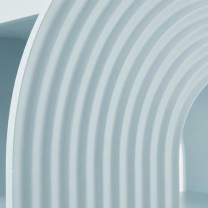 Blue arched bookshelf with spacious shelves and nylon textile finish