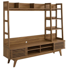 Brown Wood TV Stand Entertainment Center with Spacious Surface