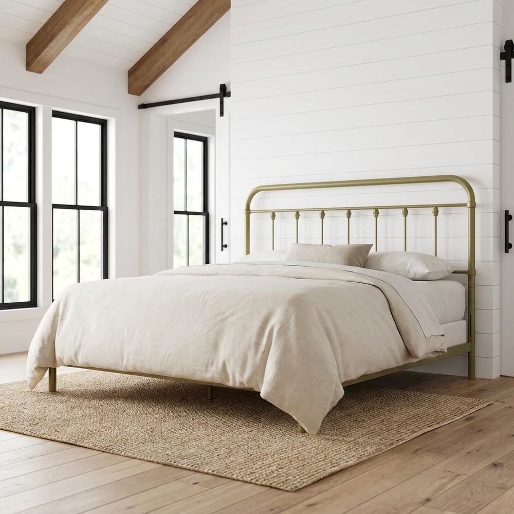 Metal King Size Headboard for Bed Frame, Adjustable-Friendly Style, Gold