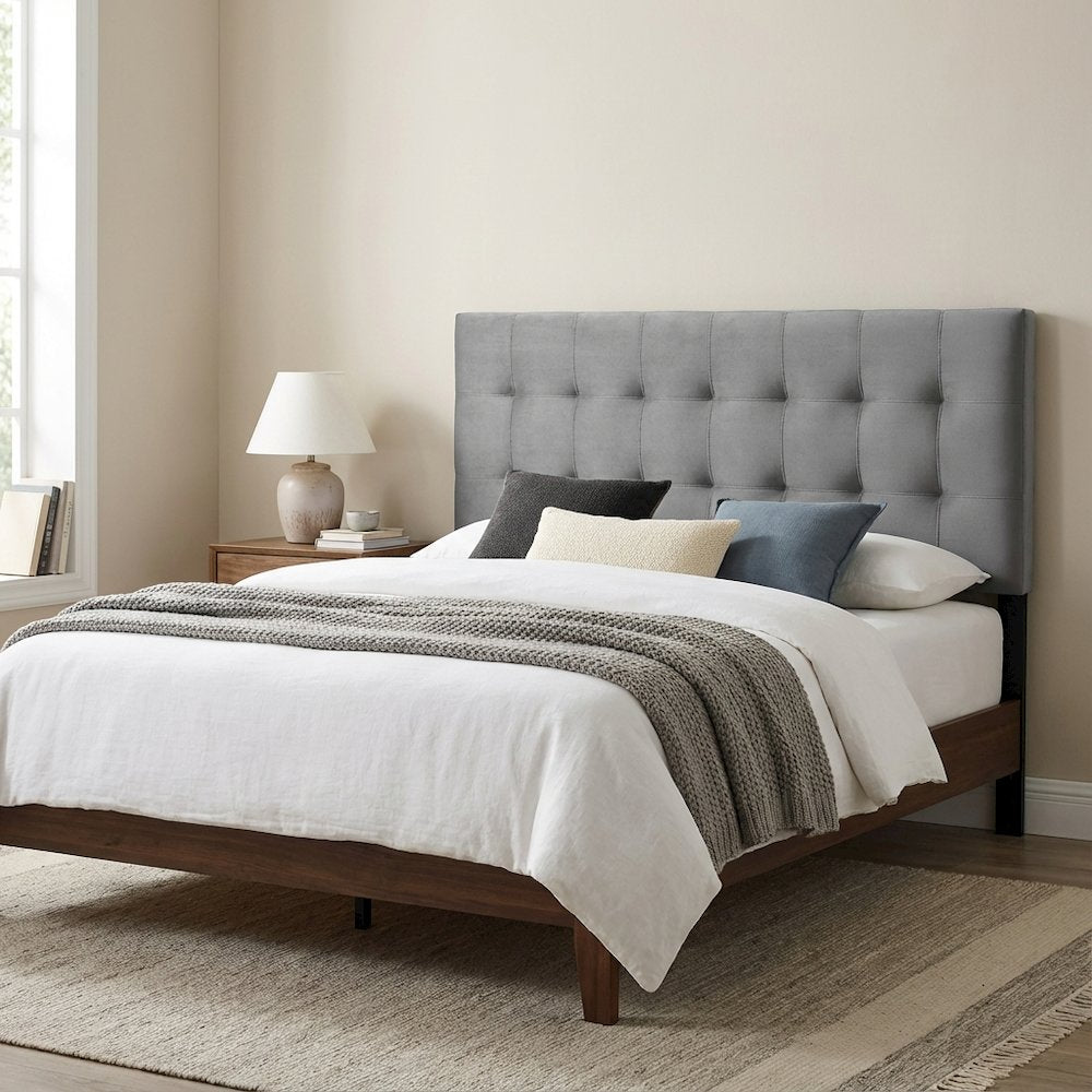 Biscuit Tufted Performance Velvet Queen Headboard in Soft Neutral Fabric