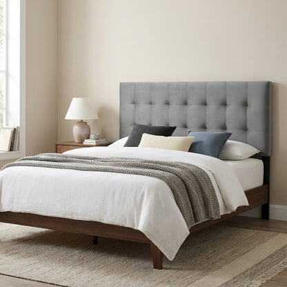 Biscuit Tufted Performance Velvet Queen Headboard in Soft Neutral Fabric