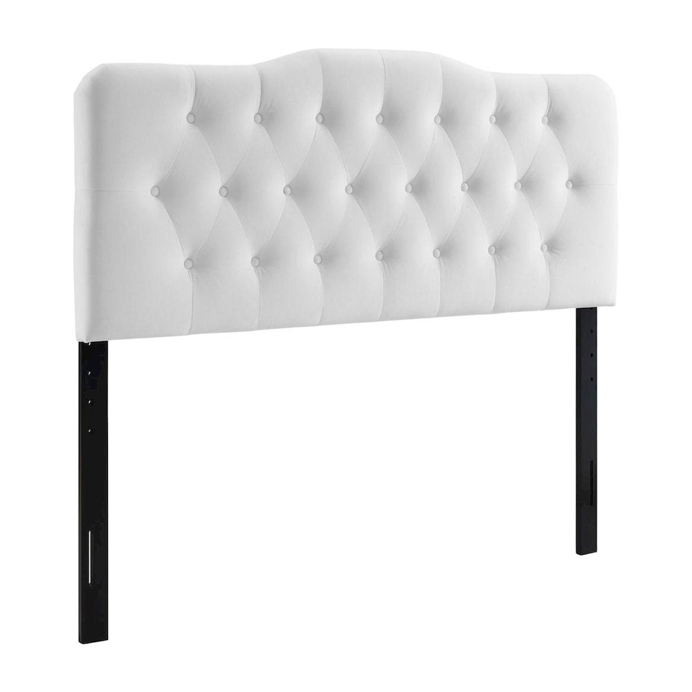 White Velvet Tufted Headboard with Diamond Pattern and Durable Upholstery