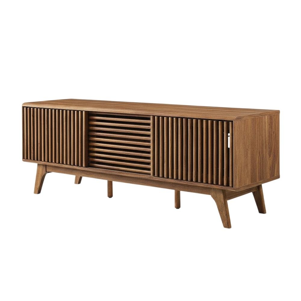 Brown wood TV stand with sleek design and versatile storage solution