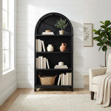 Black Arched Rattan Bookshelf with Slim Shelves and Natural Finish
