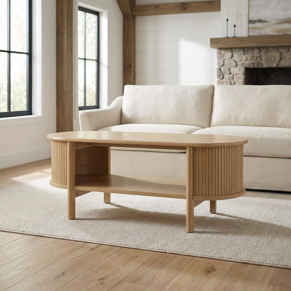 Rectangular Coffee Table with Wooden Base and Modern Design