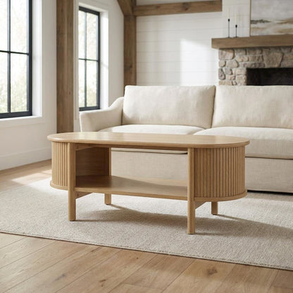 Rectangular Coffee Table with Wooden Base and Modern Design