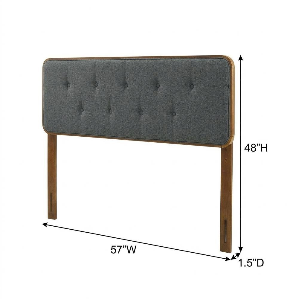 Tufted Fabric Full Headboard with Wood Frame in Neutral Finish