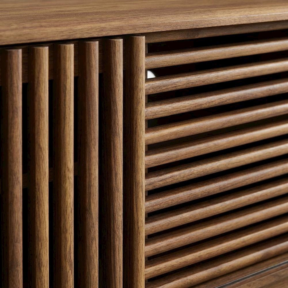 Brown wood TV stand with sleek design and versatile storage solution