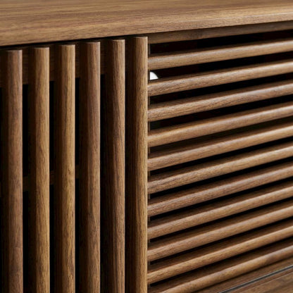 Brown wood TV stand with sleek design and versatile storage solution