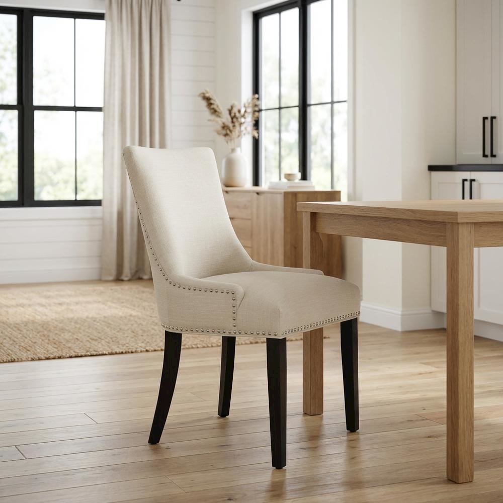 Fabric dining chair with armrests and comfortable backrest for dining rooms
