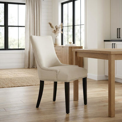 Fabric dining chair with armrests and comfortable backrest for dining rooms