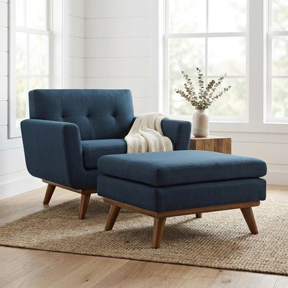 Polyester Armchair and Ottoman Set with Comfortable Cushioned Seating