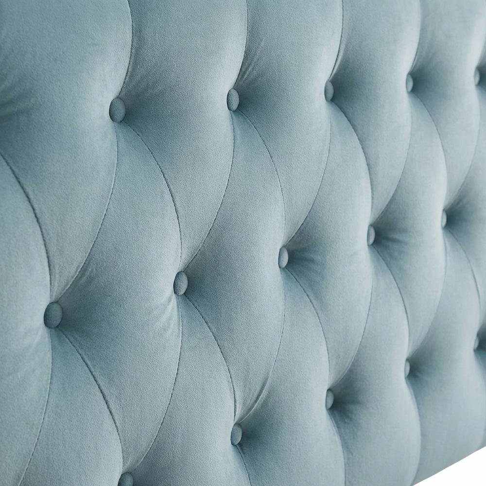 Blue Velvet Headboard, Full Diamond Tufted Design, Performance Fabric Finish