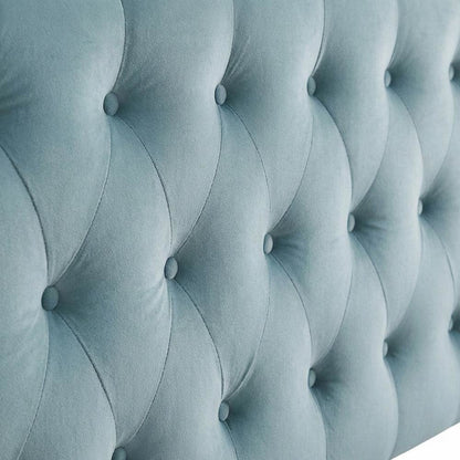 Blue Velvet Headboard, Full Diamond Tufted Design, Performance Fabric Finish