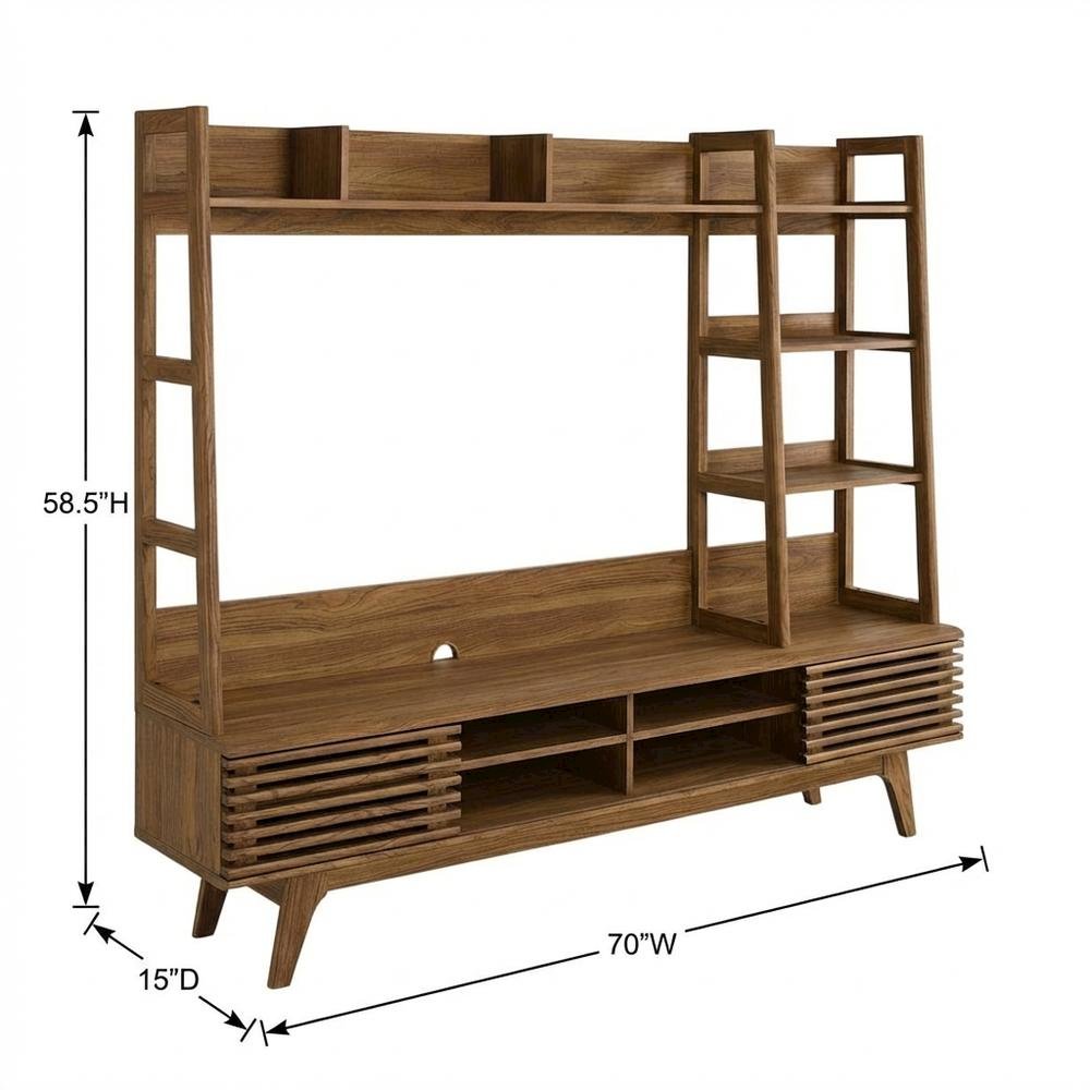 Brown Wood TV Stand Entertainment Center with Spacious Surface