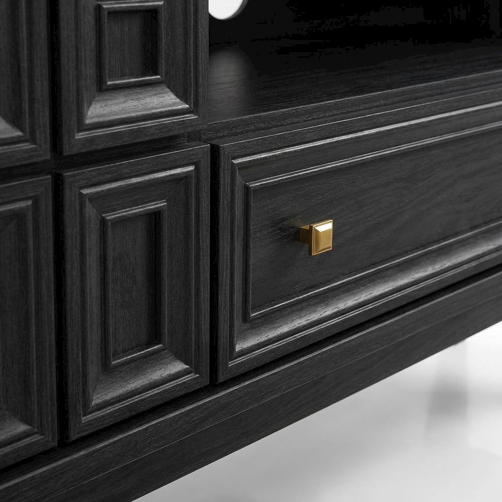 Black TV Stand with Engineered Wood Construction for Living Room Storage