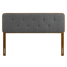 Tufted Fabric and Wood Queen Size Headboard with Storage, Walnut Charcoal