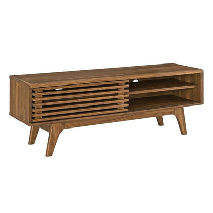 Wooden brown TV stand with 48-inch width and sleek design