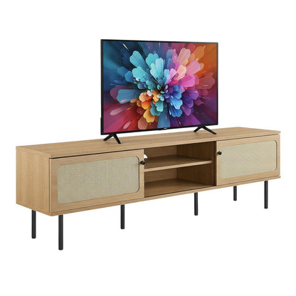 Wooden TV stand in brown with spacious surface and sturdy base