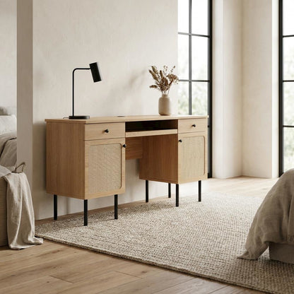 Modern Office Desk In Neutral Finish With Spacious Work Surface