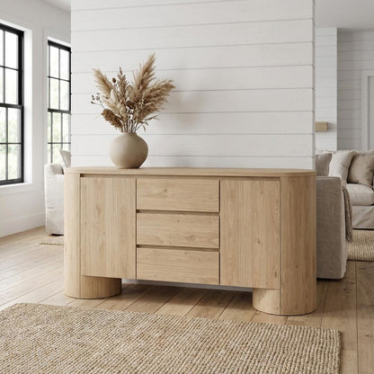 Rustic Rounded Sideboard Storage Cabinet With Spacious Interior, Durable Design